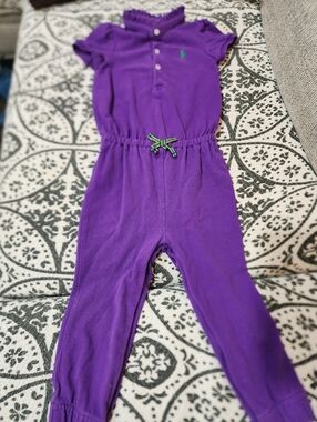 Ralph Lauren Girls' Purple Polo Romper - Classic Short Sleeve Bottoms 24 M